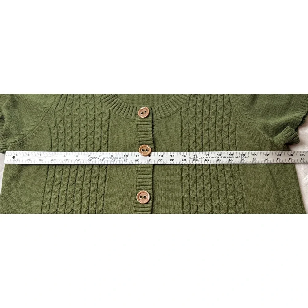 Lane Bryant Cardigan 22/24 Olive Green Cable Knit Button Front Short Sleeve